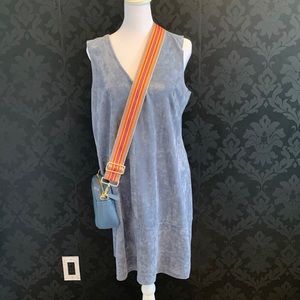 Blueish-gray ultra-suede dress.